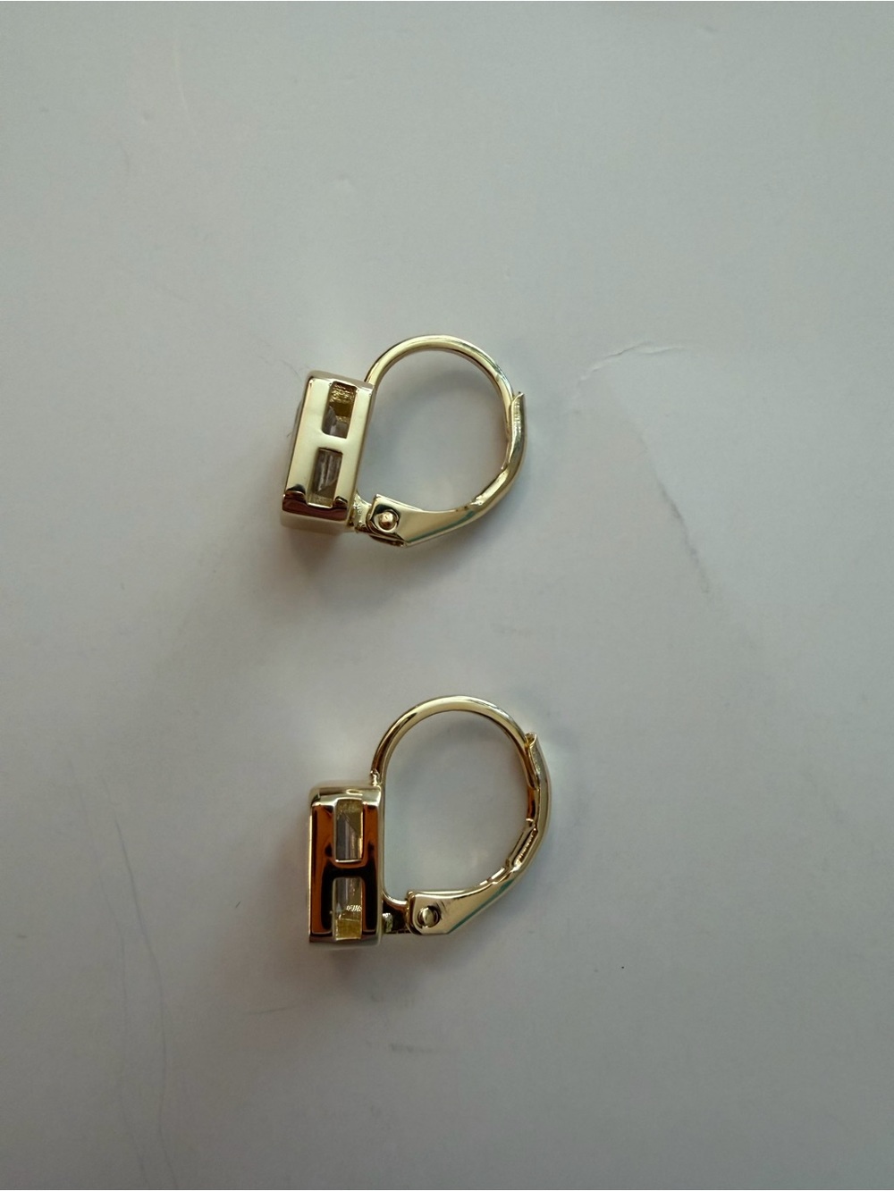 New - Bezel set Clear Cubic Zirconia Earrings - 14k gold plated over brass - Picture 3 of 5